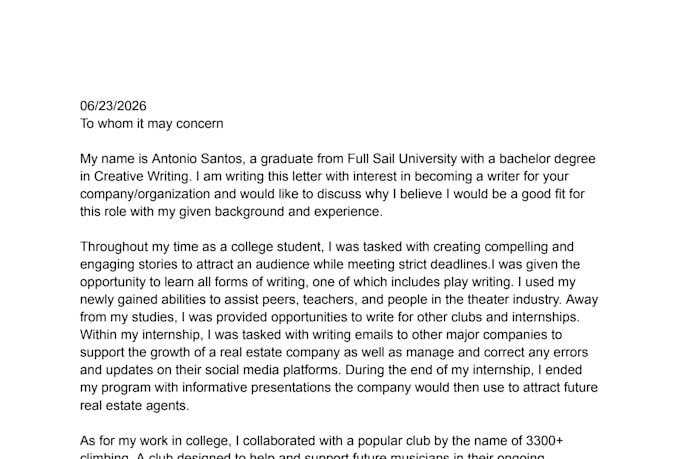 create a cover letter or resume for you